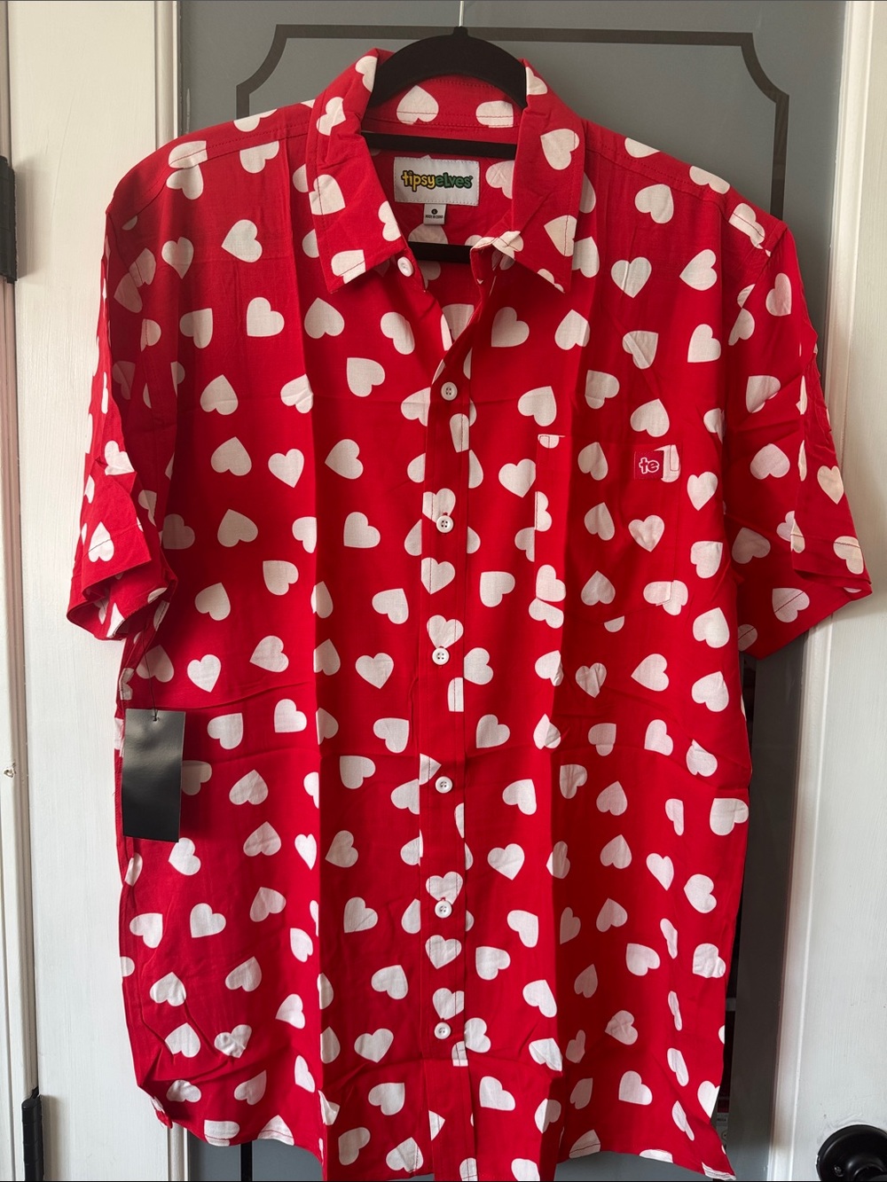 Tipsy Elves Red Shirt with White Heart Print